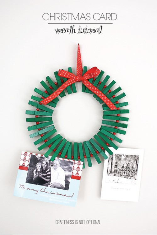 Clothespin Wreath Christmas Card Hanger