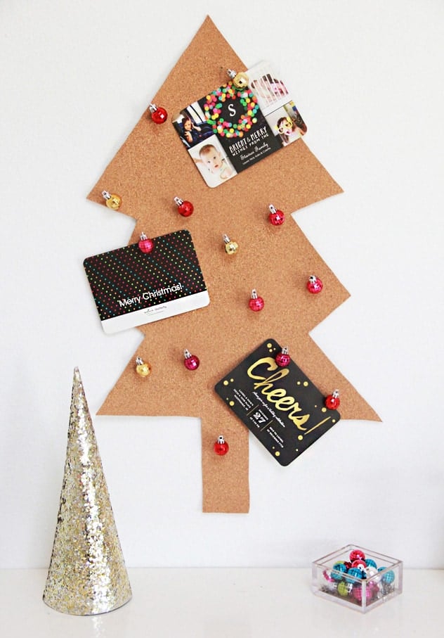 DIY Christmas Tree Card Holder with Ornament Pushpins