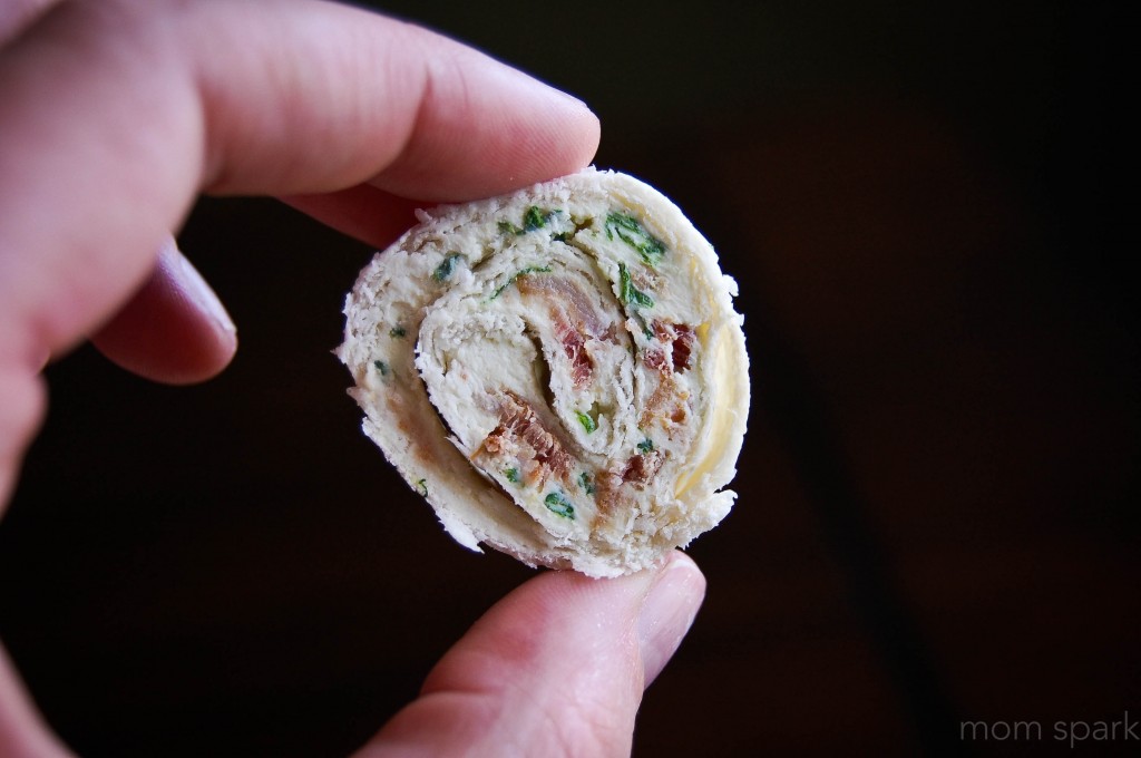 Bacon, Spinach, Chive and Cream Cheese Tortilla Roll-Ups Appetizer Recipe momspark.net