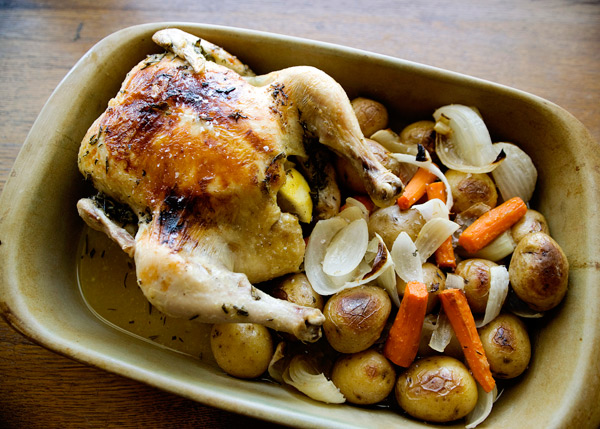 Delicious Slow Roasted Chicken Potatoes Carrots Onions Recipe