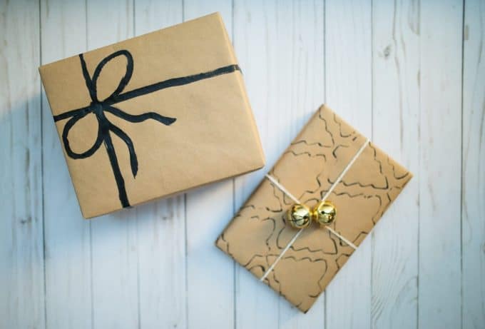 Painted Ribbons or Bows on Brown Wrapping Paper