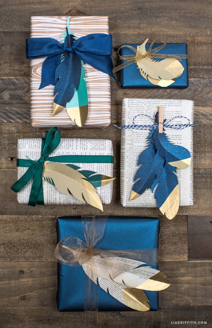 Newspaper Wrapping Paper with Feathers