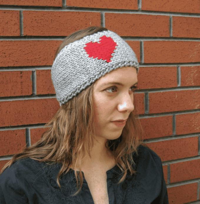 Heart Winter Headband, Cute Hand Knit Ear Warmer