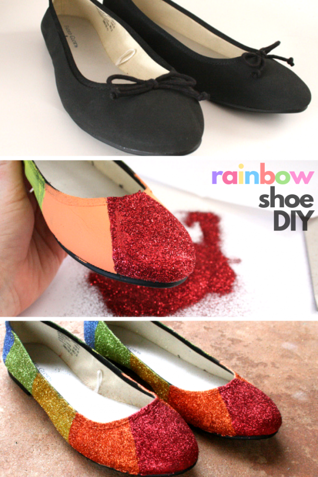 DIY Shoe Makeover: Saint Patrick's Day Rainbow Glitter Flats