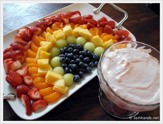Rainbow Fruit Tray with Strawberry Fluff Dip
