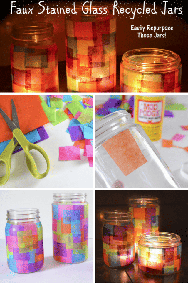 DIY Faux Stained Glass Recycled Jars