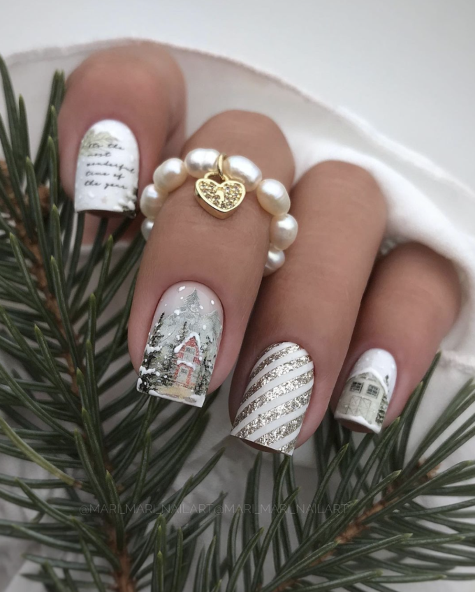 winter village christmas nails