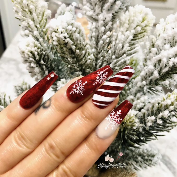 deep red chrome christmas nails