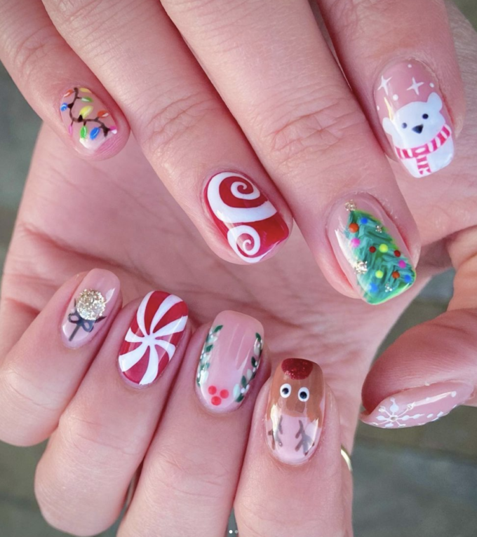 crazy mix and match christmas nails
