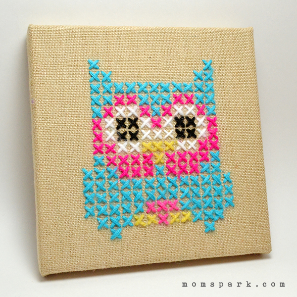 DIY Embroidered Owl Burlap Canvas