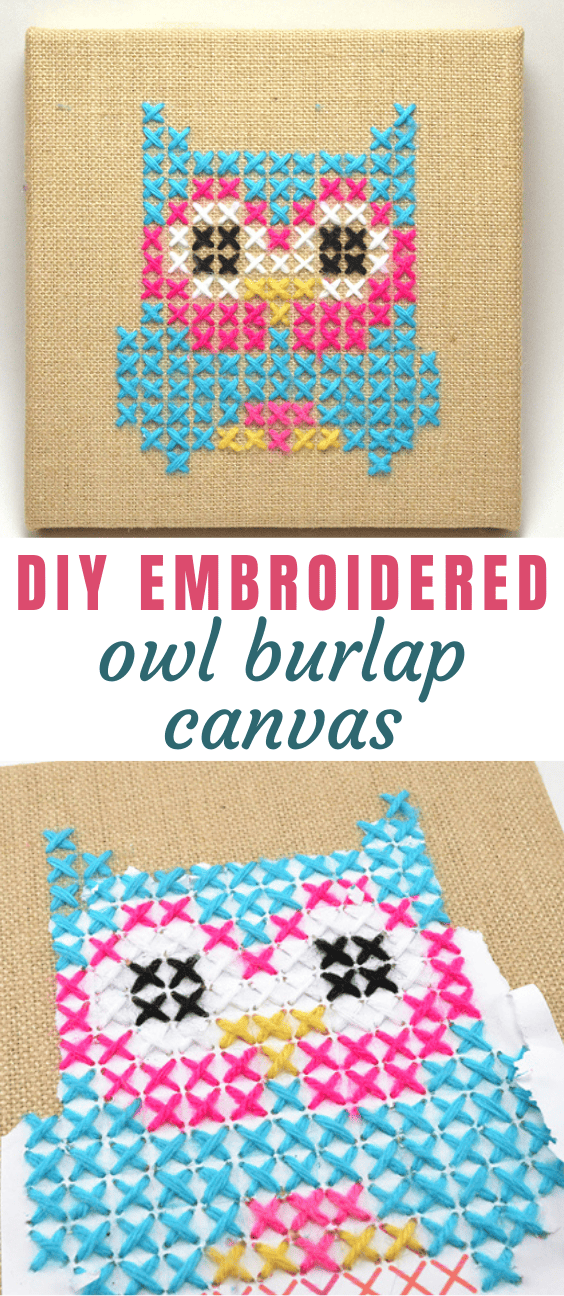 DIY Embroidered Owl Burlap Canvas