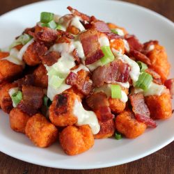 Sweet Potato Puffs with Gorgonzola Sauce and Bacon Recipe