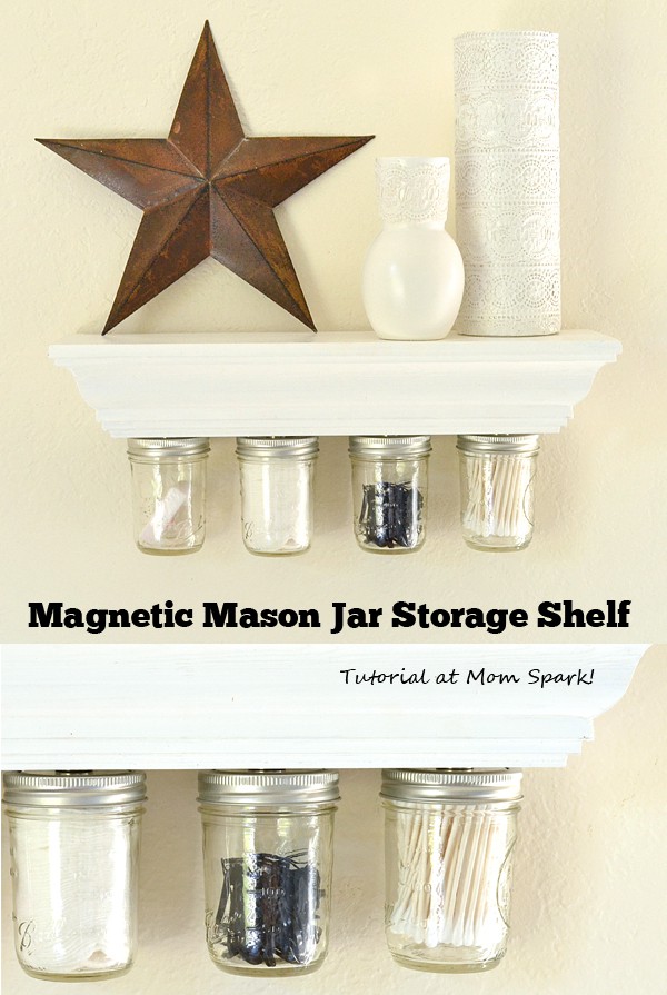 Magnetic Mason Jars Storage Shelf Tutorial