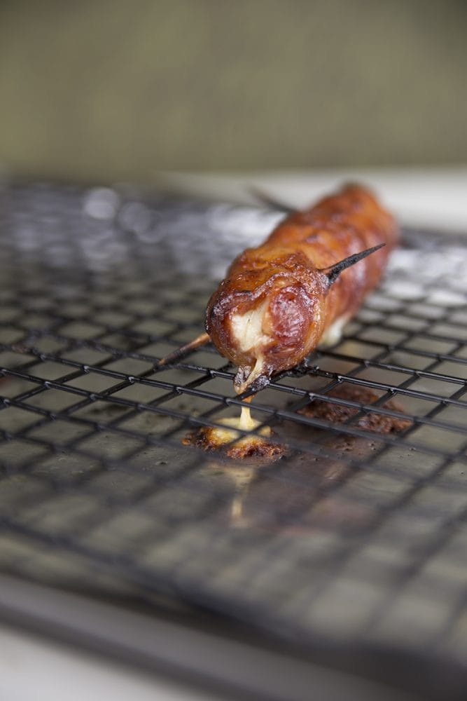 Bacon Wrapped Cheese Stuffed Hot Dog