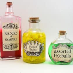 Grab the free printable to make these cute and creepy apothecary jars!