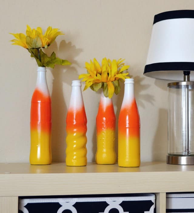 DIY Fall Halloween Candy Corn Bottle Vases