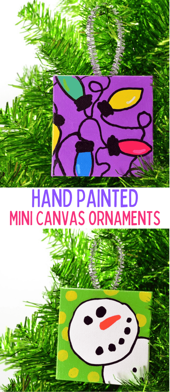 Hand Painted Mini Canvas Christmas Ornaments