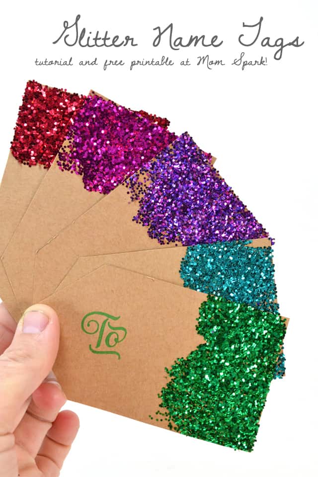 DIY Glitter Present Gift Name Tags - Mom Spark - Mom Blogger