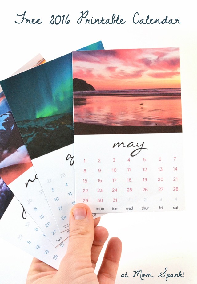 Free 2016 Printable Calendar Cards