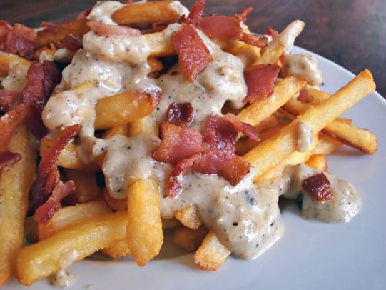 Crispy Fries with Bacon and Blue Cheese Sauce Recipe