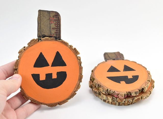 Wood Slice Jack-o-Lantern Coasters