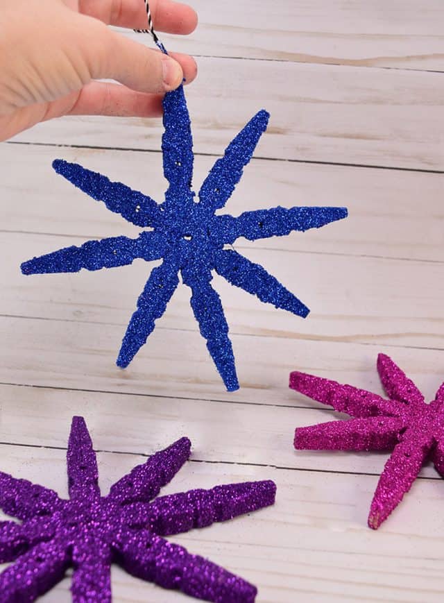 DIY Glitter Clothespin Snowflakes Craft