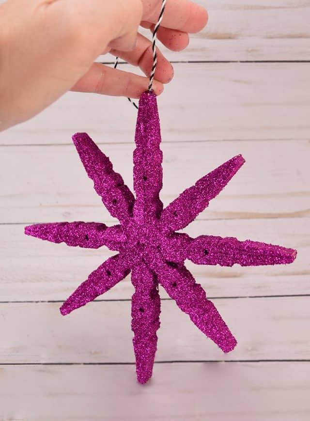 DIY Glitter Clothespin Snowflakes Craft