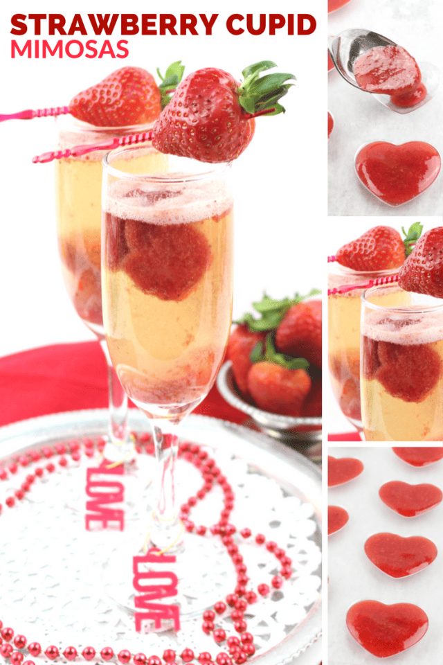Strawberry Cupid Mimosas Cocktail Drink Recipe, a simple, yet delicious, that can be enjoyed on Valentine's Day for breakfast, brunch, lunch or dinner.