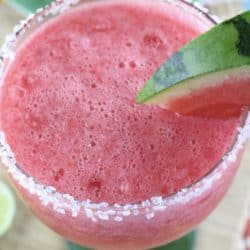Margaritas have a special part in my heart, especially this time of the year when the weather is warming up. Add watermelons to that mix and I am in love! This sweet, fruity salt-rimmed watermelon margarita will make your heart sing during Cinco de Mayo and all summer long!