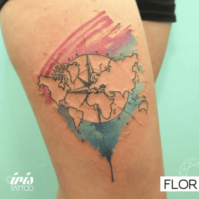 World map watercolor tattoo