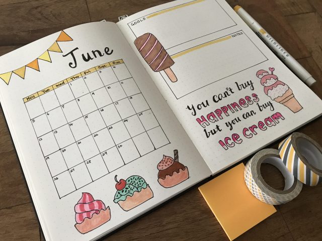 sweet ice cream treat monthly calendar bullet journal layout