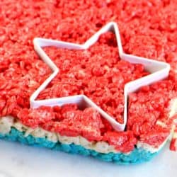 Red, White & Blue Rice Krispie Stars Recipe for July 4th The big parade, the festive fireworks....the food. Let's get right down to it - it's mostly about the food. Today's special recipe for Independence day includes a family snack staple - Rice Krispie Treats - in red, white and blue layers, then cut out with a star cookie cutter.