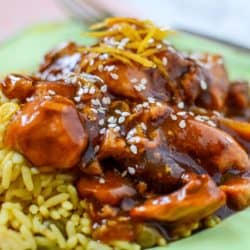 Crock-Pot Slow Cooker Orange Chicken Recipe! Chicken breast, orange marmalade, BBQ sauce and soy sauce slow cooked to perfection!