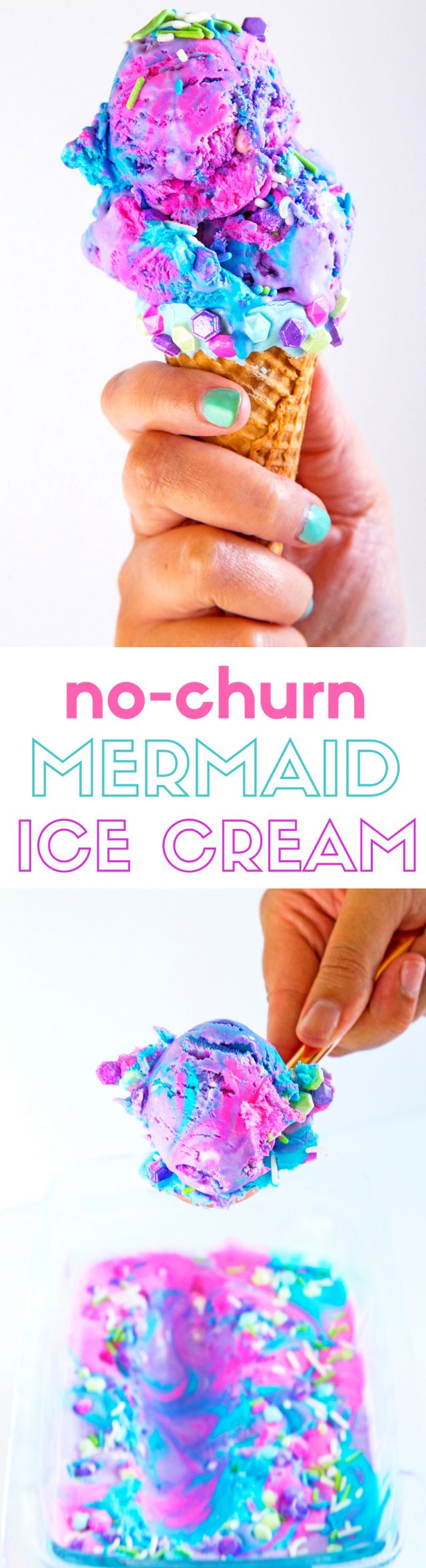 Homemade No-Churn Mermaid Ice Cream Cone Recipe