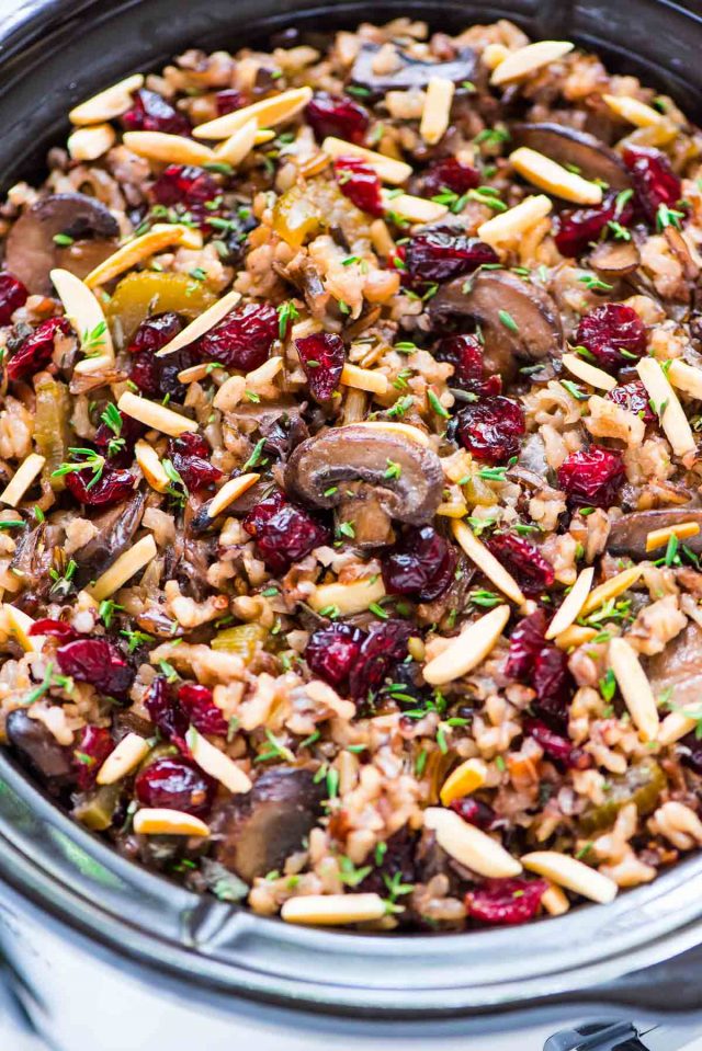 Crock Pot Stuffing with Wild Rice Cranberries and Almonds Recipe