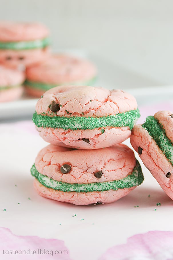 Watermelon Cake Mix Cookie Sandwiches