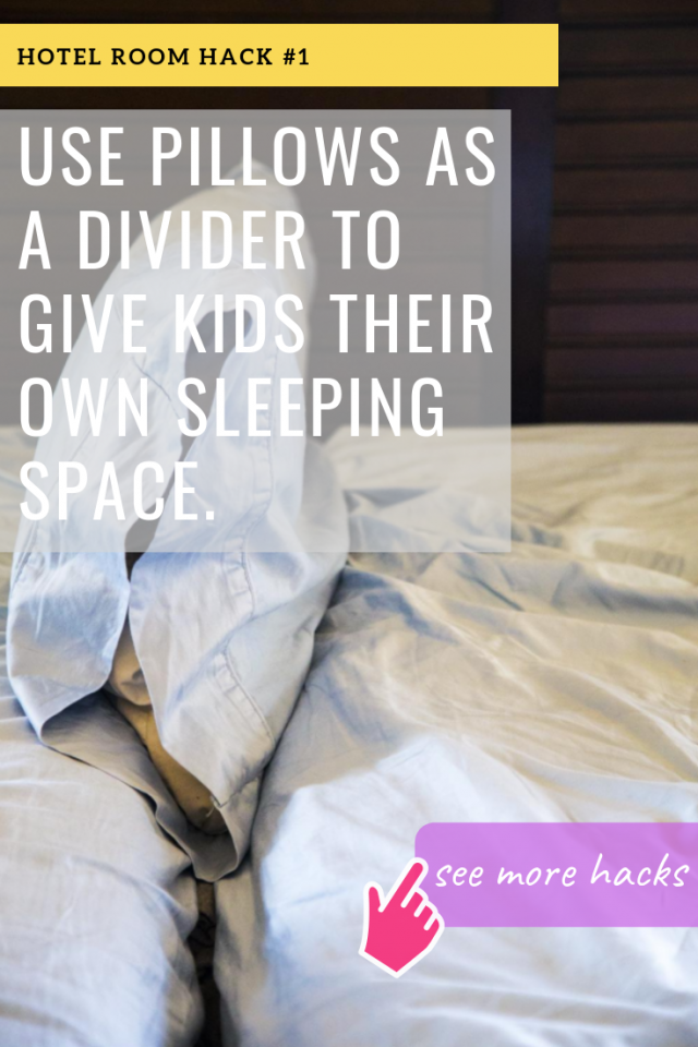 USE PILLOWS AS A DIVIDER TO GIVE KIDS THEIR OWN SLEEPING SPACE.