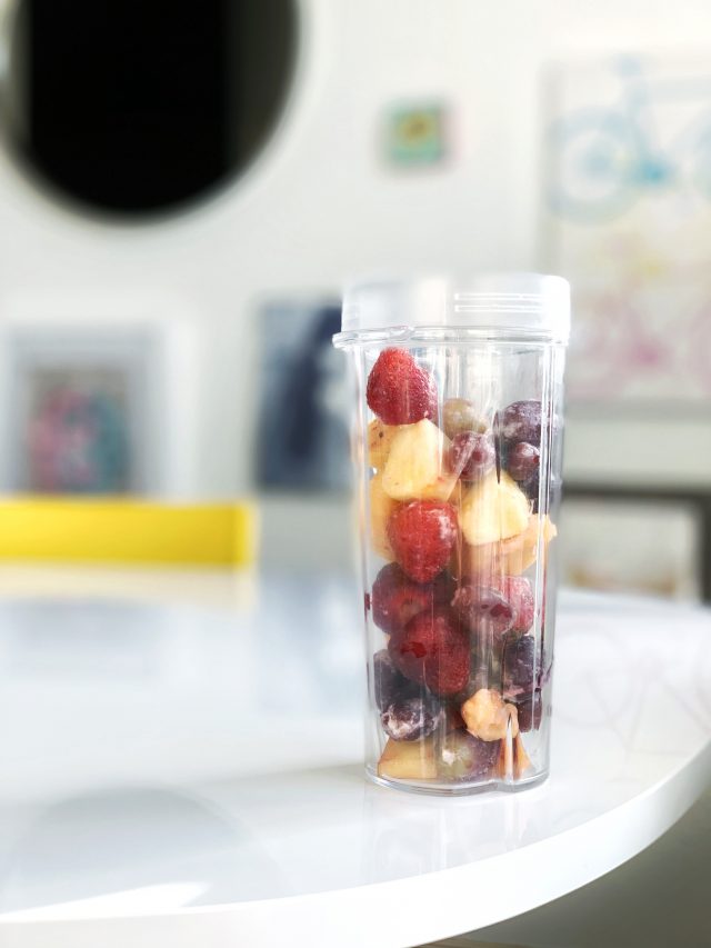 Easy 2-Minute Frozen Fruit Smoothie - For this particular smoothie, I used a frozen "mixed fruit" assortment of sliced peaches, seedless red grapes, pineapple chunks, and strawberries. BUT you can do any frozen fruit you like, which is the beauty of this recipe!