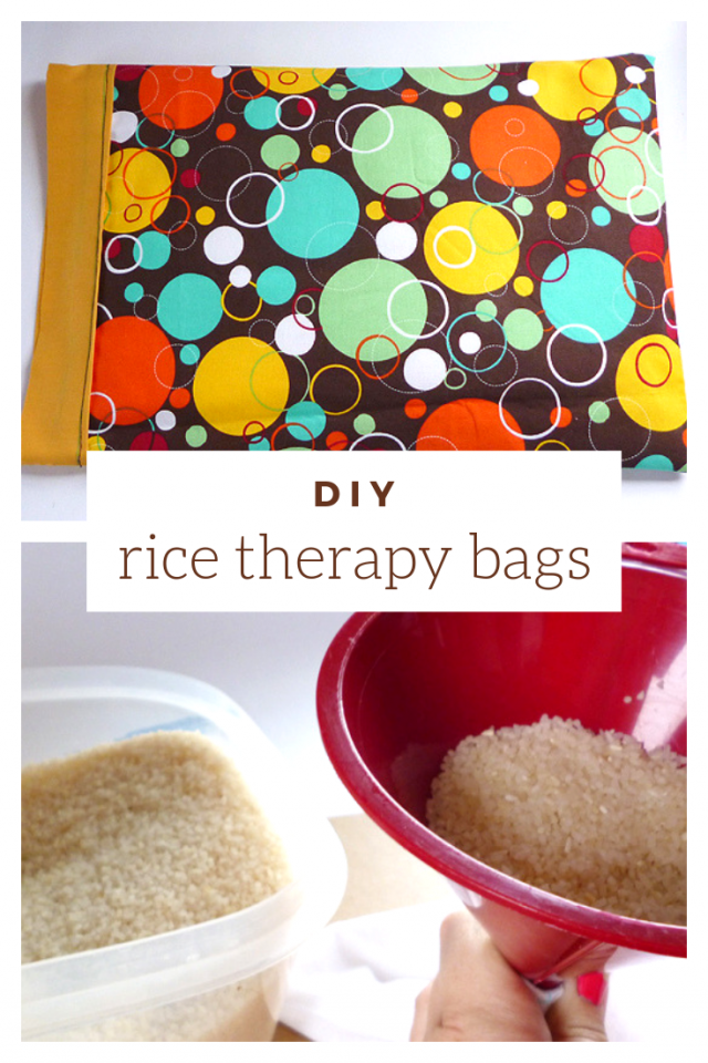 DIY RICE THERAPY BAGS: When it starts to get chilly, I start to get achy. Maybe I'm getting old or maybe it happens to everyone. Either way, I have a nifty little project so you'll be all set to heat or chill sore muscles or make your bed nice and toasty when the cooler temperatures hit: homemade rice bags!