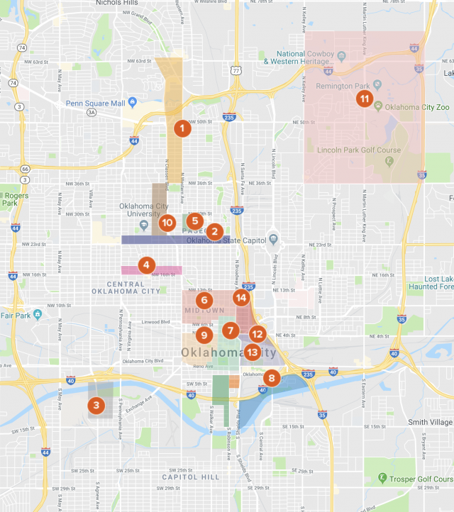 100+ Things to Do in Oklahoma City (OKC) by District Map