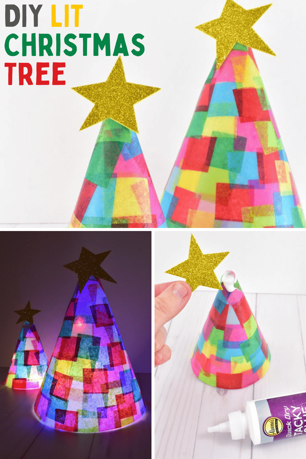 Colorfully Lit Christmas Tree Cone Craft - Mom Spark