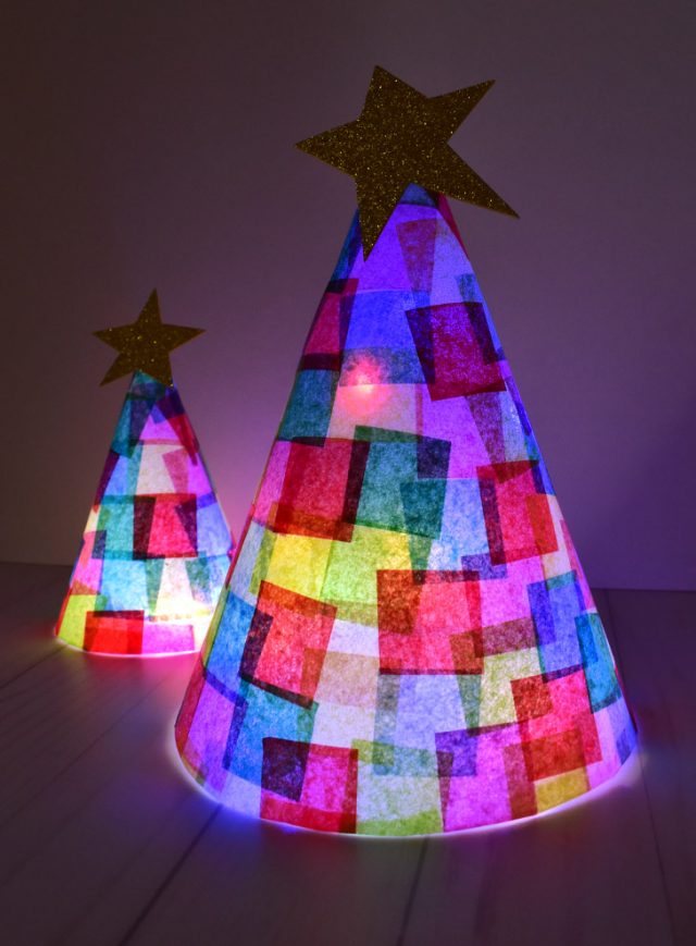 Colorfully Lit Christmas Tree Cone Craft