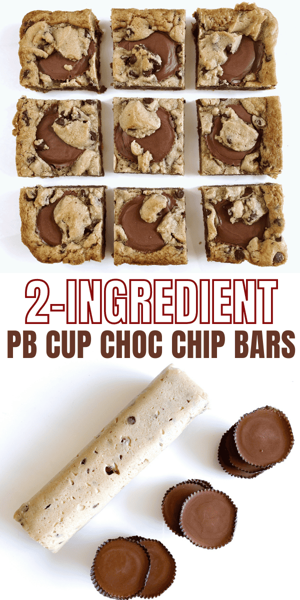 2-Ingredient Peanut Butter Cup Chocolate Chip Cookie Bars