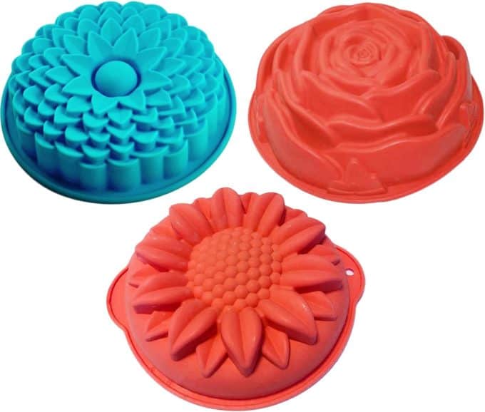 3 Pack Non-Stick Flower Shape Silicone Molds